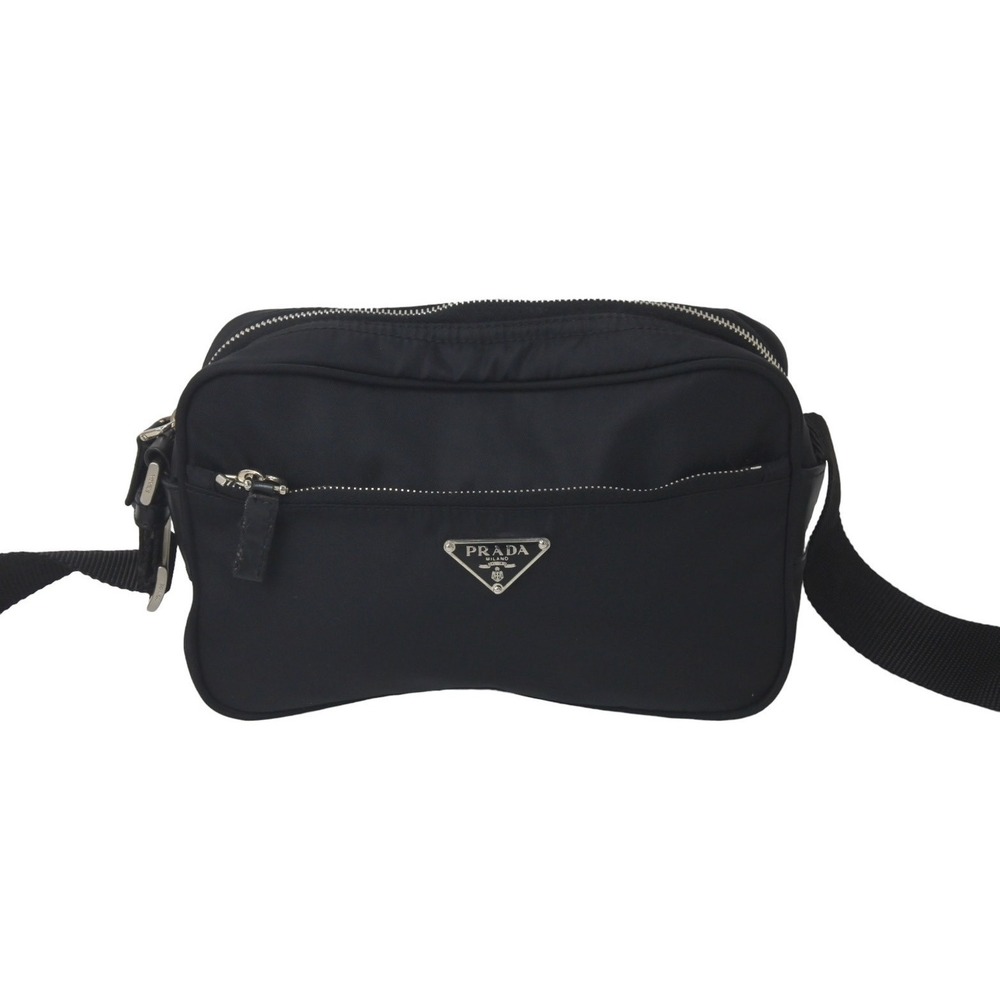 Prada Logo Black Nylon Bag Shoulder Nero Triangle - Picture 1 of 10